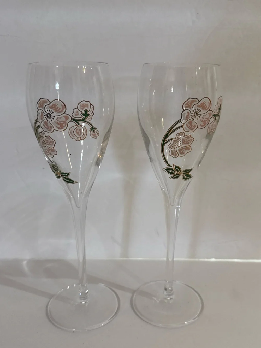 Perrier Jouet Set of 2 Champagne Flutes Belle Epoque Hand Painted Flowers EC